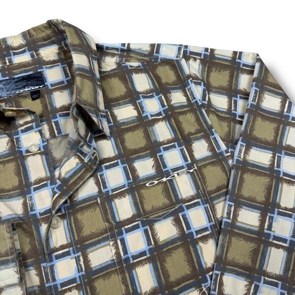 VTG OAKLEY Men’s Plaid Long Sleeve Shirt Large 2000s Y2K Casual Olive Green - Picture 6 of 10